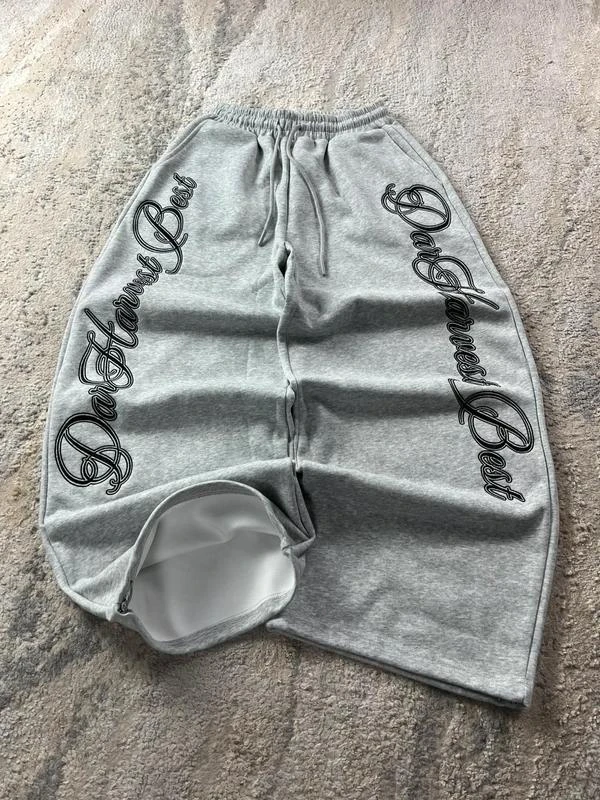 Vintage Baggy Grey Black Joggers Y2K Embroidered Size M